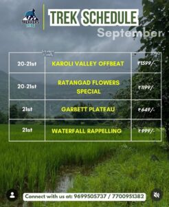 Trek schedule for September with contact info.
