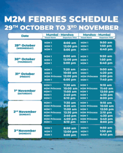 M2M Ferries schedule from October 29 to November 3.