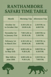 Ranthambore safari schedule, morning and afternoon timings.