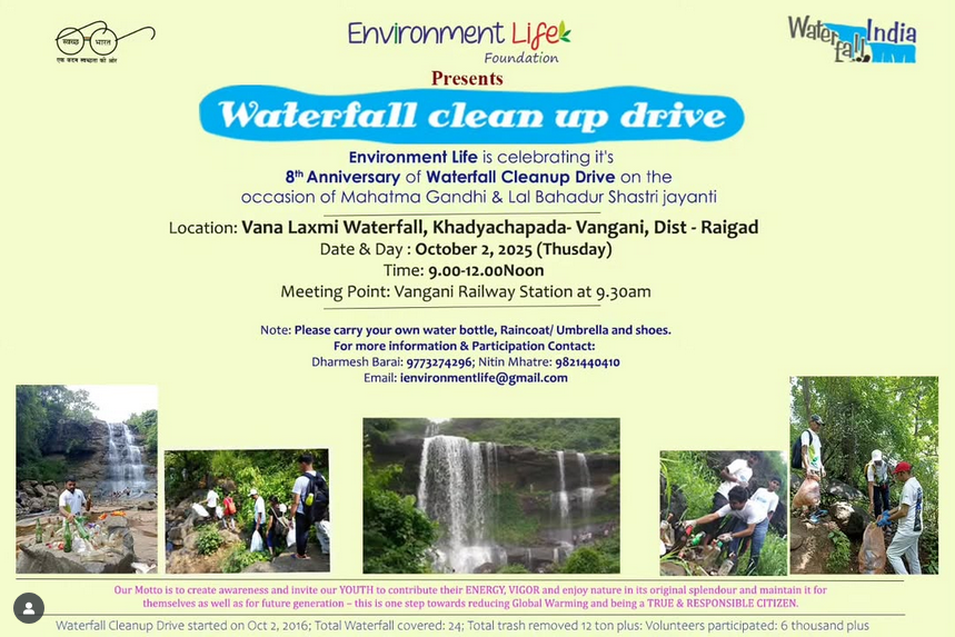 NS) Environment Lifes Foundation ents Pre Environment Lite is celebrating it's 8 Anniversary of Waterfall Cleanup Drive on th