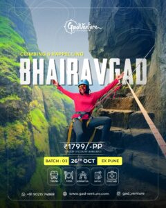 Person rappelling at Bhairavgad adventure event.