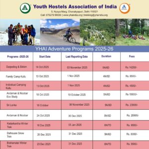 YHAI 2025-26 adventure program schedule and fees.