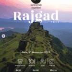 Rajgad trek event poster with contact details.