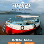 Vasota camping, boating, trekking event poster with boat.