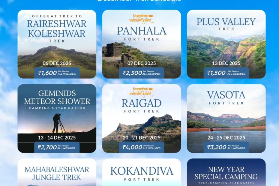 December 2025 trekking schedule with dates and prices.