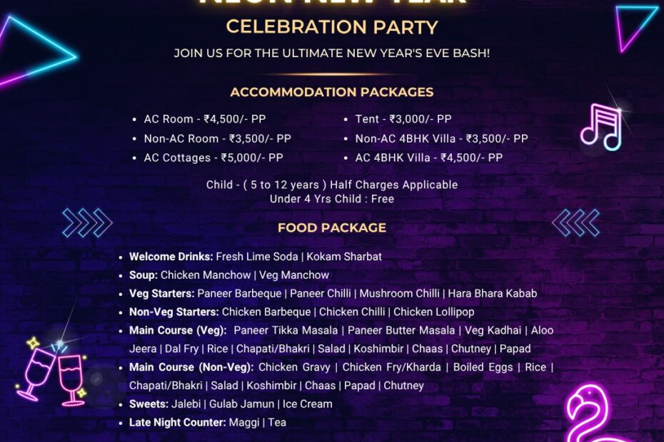 2026 Neon New Year Party with accommodation packages.