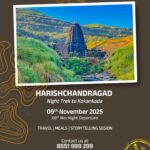 Harishchandragad trek event poster with contact details.