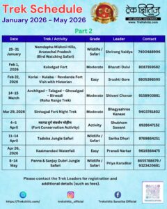 Trek schedule for January to May 2026, Part 2.