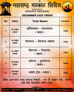December 2025 trekking schedule in Maharashtra, India.