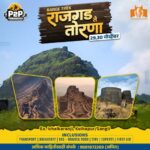 Rajgad to Torna trek poster with mountains images.