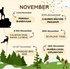 November adventure events and climbing activities schedule.