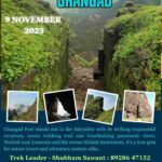Ghangad Fort trek promotional poster with scenic views.