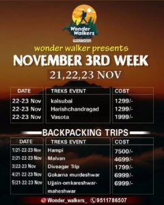 Wonder Walker November treks and backpacking trips schedule.