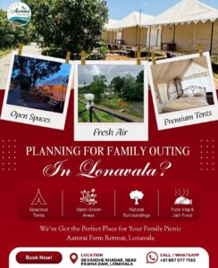 Aamrai Farm Retreat promotion with tents and amenities.