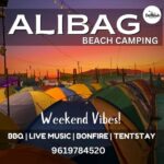 Alibag beach camping tents at sunset