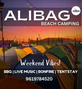Alibag beach camping tents at sunset