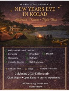 New Year's Eve camping event in Kolad, adventure activities.