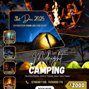 New Year's Eve camping event with bonfire activities.