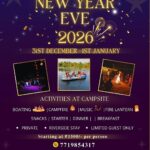 Nature camping New Year Eve 2026 event poster.