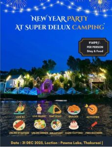 New Year party camping at Pawna Lake, activities included.