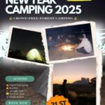 New Year camping event with bonfire and activities.