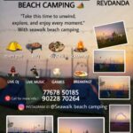 Seawalk Beach Camping: tents, BBQ, music, sunset views.
