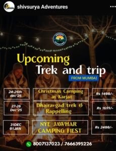 Adventure treks and trips near Mumbai details.