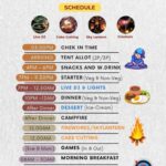 NYE 2026 camping schedule with events and timings.