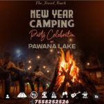 New Year camping party at Pawana Lake with bonfire.