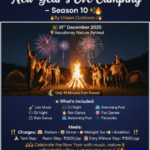 New Year’s Eve camping with fireworks and bonfire.