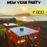 Bhandardara Lake New Year Party details with sunset view.