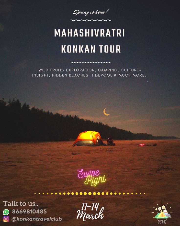 This may contain: an advertisement for the mahashvrtri kon tour with a tent in the background